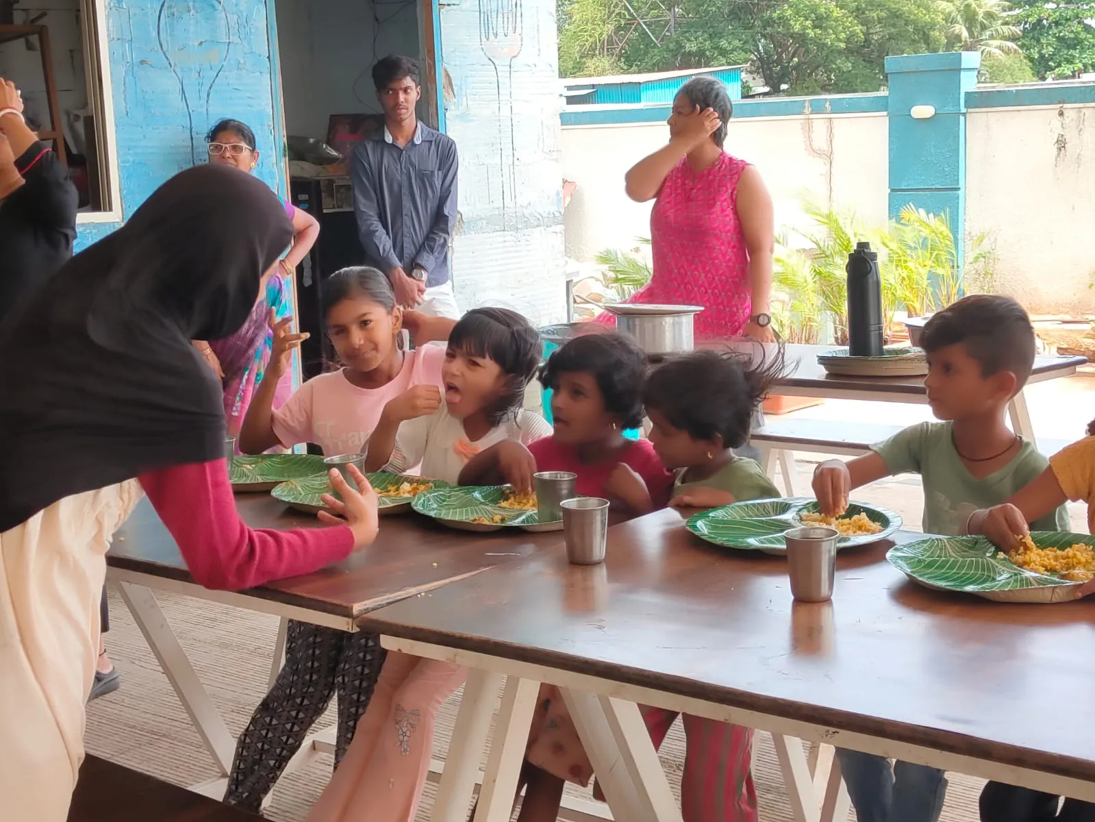 Students being served at the Bhandara